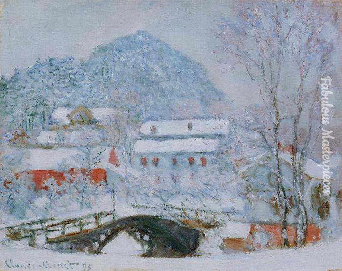 monet the village of sanviken in snow